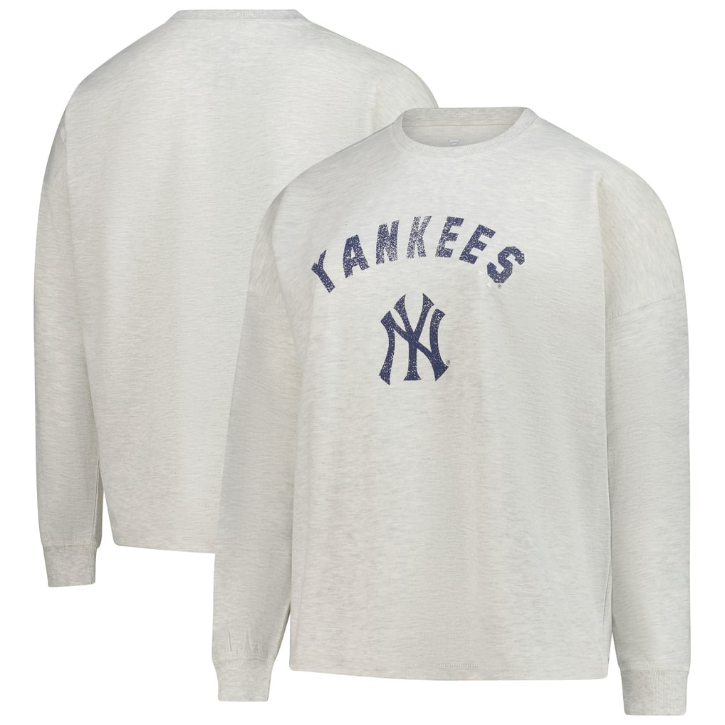  New York Yankees Profile Women's Plus Size French Terry Pullover Sweatshirt - Heather Gray